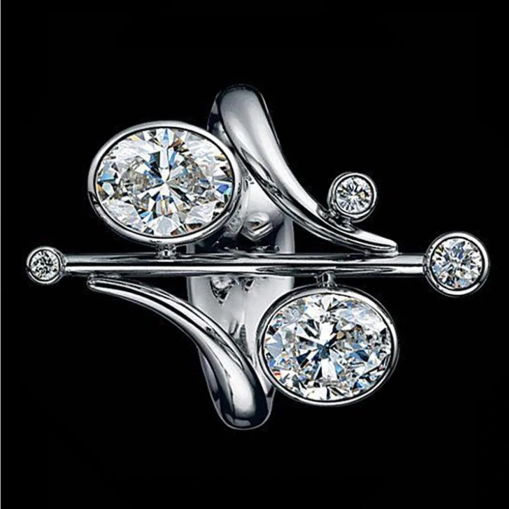 New 925 Silver Personality Classic Geometric  Diamond Party Ring - Picture 3 of 4